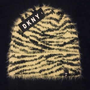 DKNY TIGER-INSPIRED Faux Angora Beanie Cap! NWOT!
